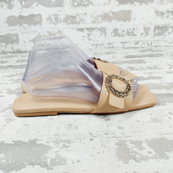 NEW Open Edit Lely Tan Cream Square Toe Slide Sandals F143 - Picture 5 of 11